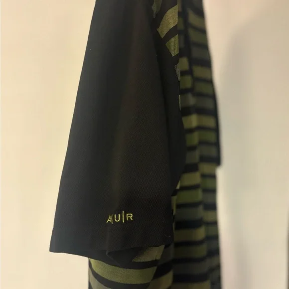 AUREUS Striped Black and Olive Men's Golf Polo Shirt - Picture 3 of 5